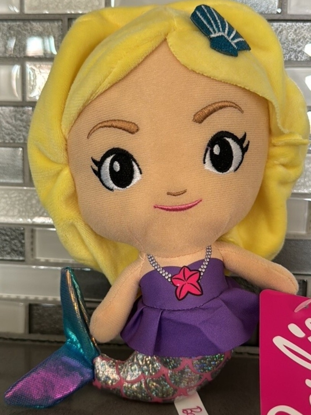 Barbie Plush Mermaid Doll - Purple Outfit, Yellow Hair